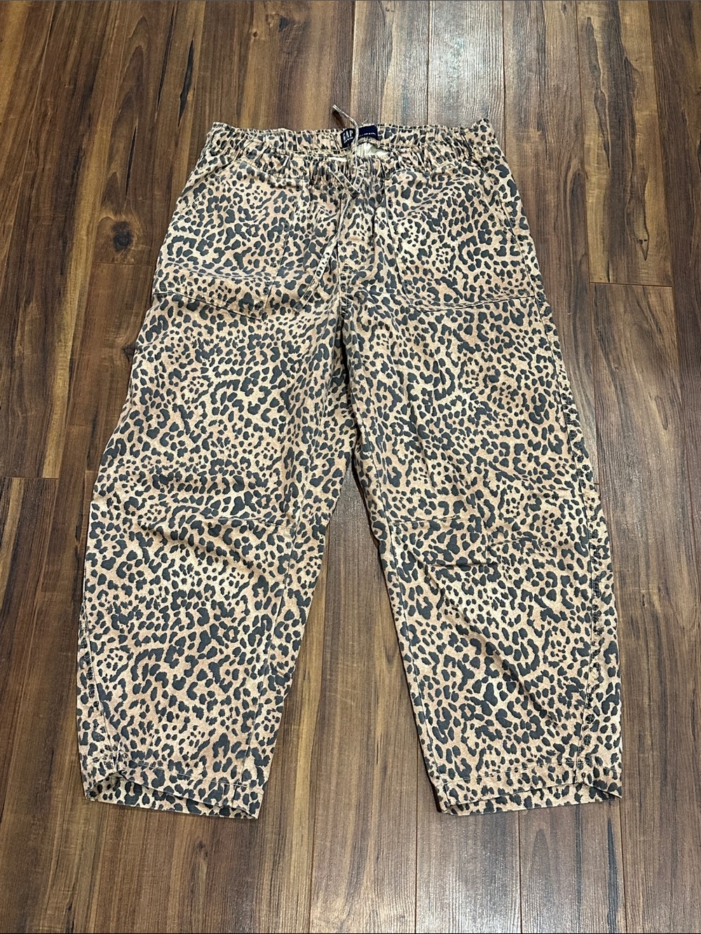 Leopard Print Drawstring Barrel Pants -
